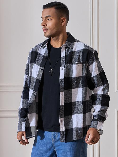 men checkered oversized casual shirt - 21555384 -  Standard Image - 0