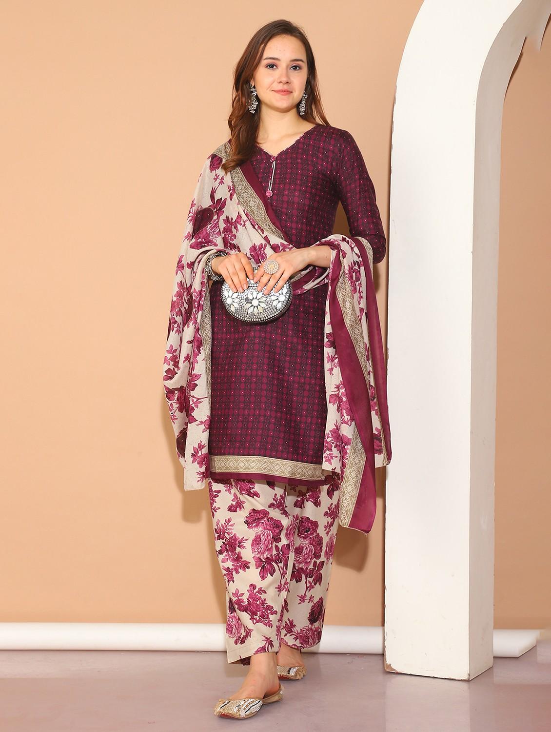 women printed three quarter sleeves suit set - 21558475 -  Standard Image - 0