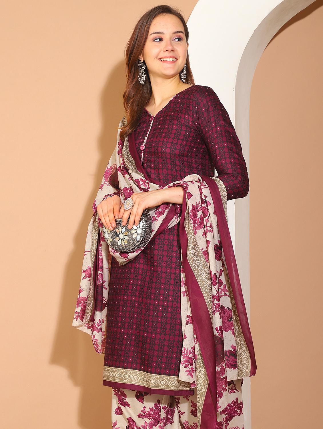 women printed v neck kurta salwar set with dupatta - 21558475 - Standard Image - 5