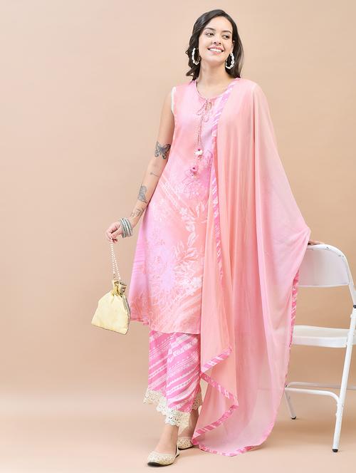 women pink sleeveless kurta pant with dupatta set - 21559641 - Very Small Image - 1