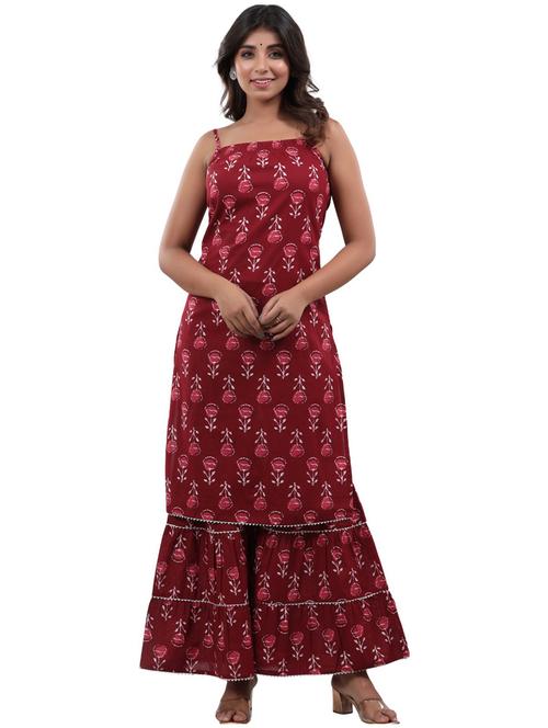 women maroon floral printed kurta sharara set - 21559712 -  Standard Image - 0