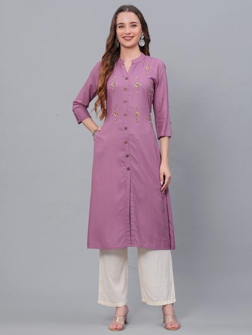 women purple mandarin neck kurta palazzo set  - 21561655 - Very Small Image - 1