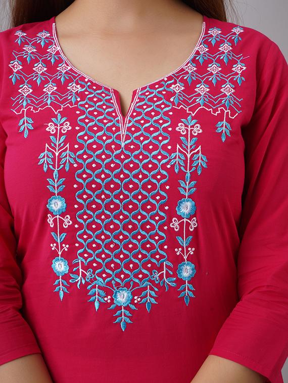 women yoke embroidered notch neck straight kurta - 21561809 - Zoom Image - 5