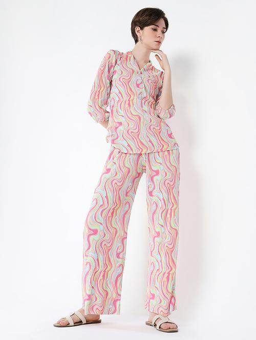 women printed top and trouser co-ord set - 21562614 - Very Small Image - 1