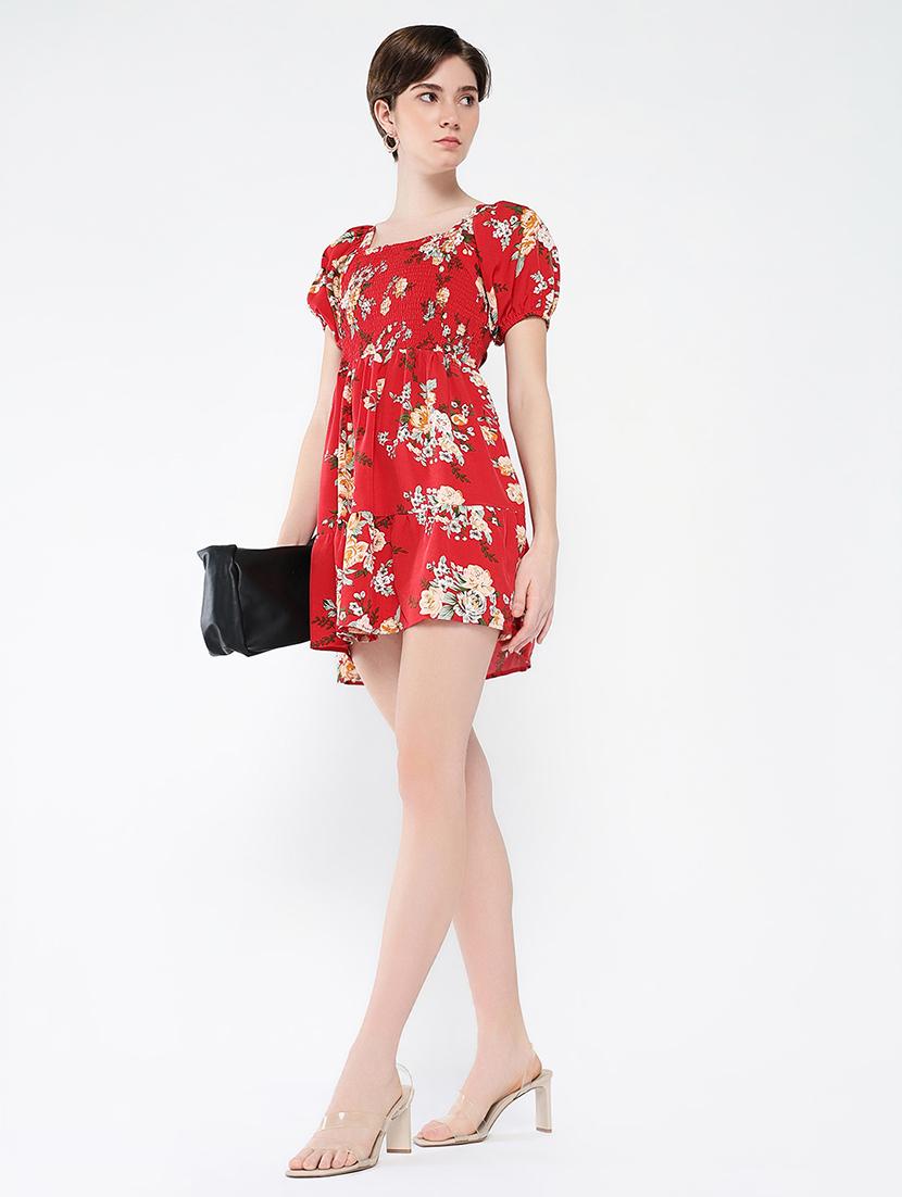 women floral printed puff sleeves fit & flare dress - 21562690 - Standard Image - 5