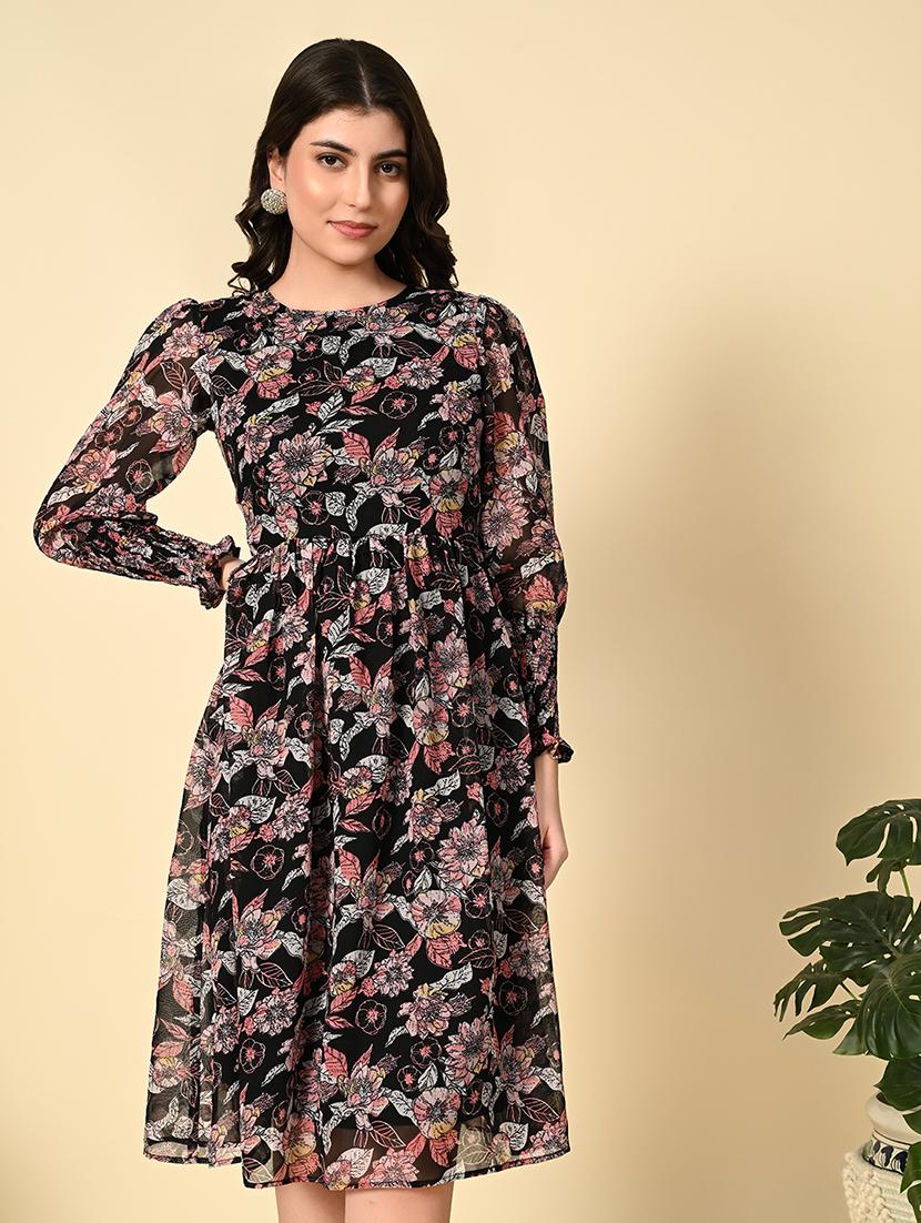 women black printed a-line dress - 21565484 - Standard Image - 5