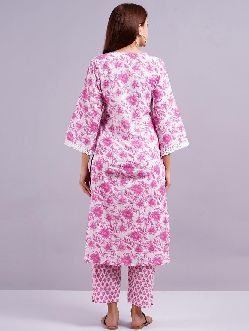 women floral printed v neck kurta pant set - 21568108 - Standard Image - 3