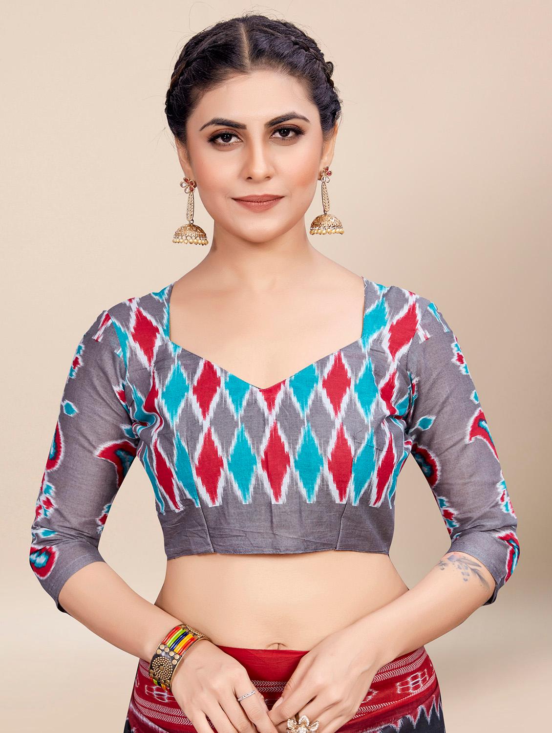 black cotton printed saree with blouse - 21568956 - Standard Image - 3