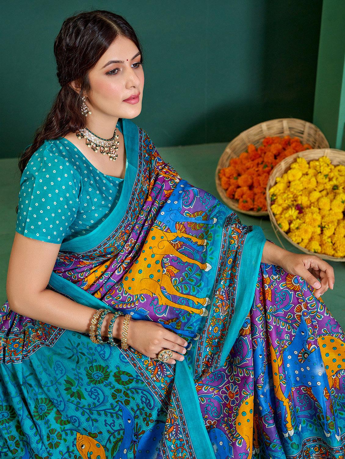 women kalamkari printed pure cotton saree with blouse - 21569052 - Standard Image - 2