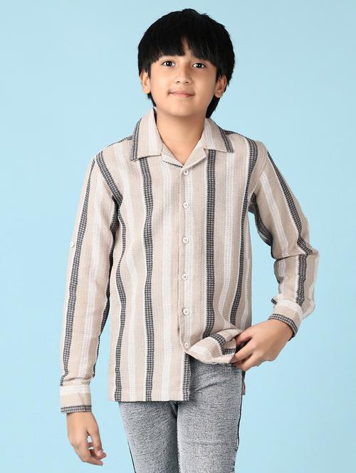 boys striped collared long sleeves shirt - 21570719 - Very Small Image - 1
