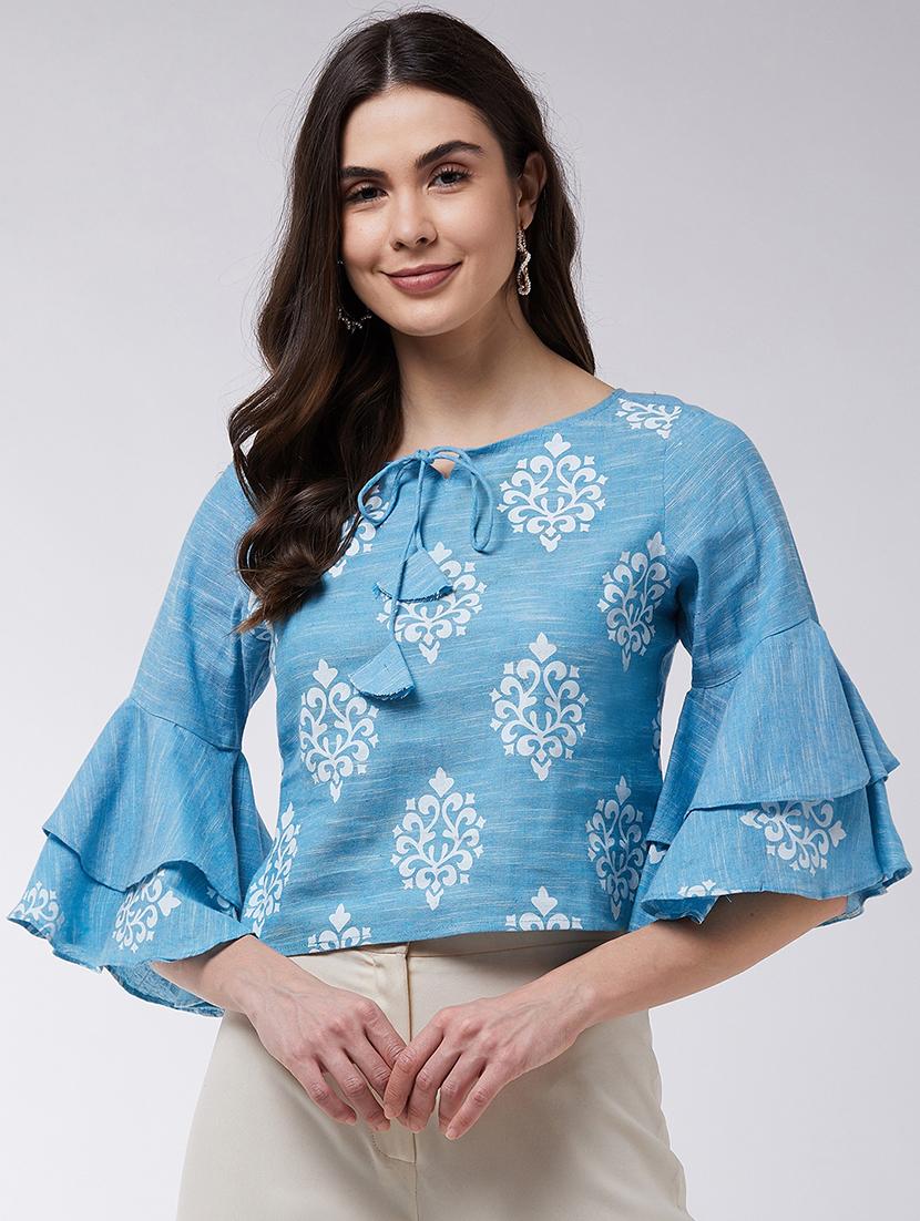 women blue printed regular top