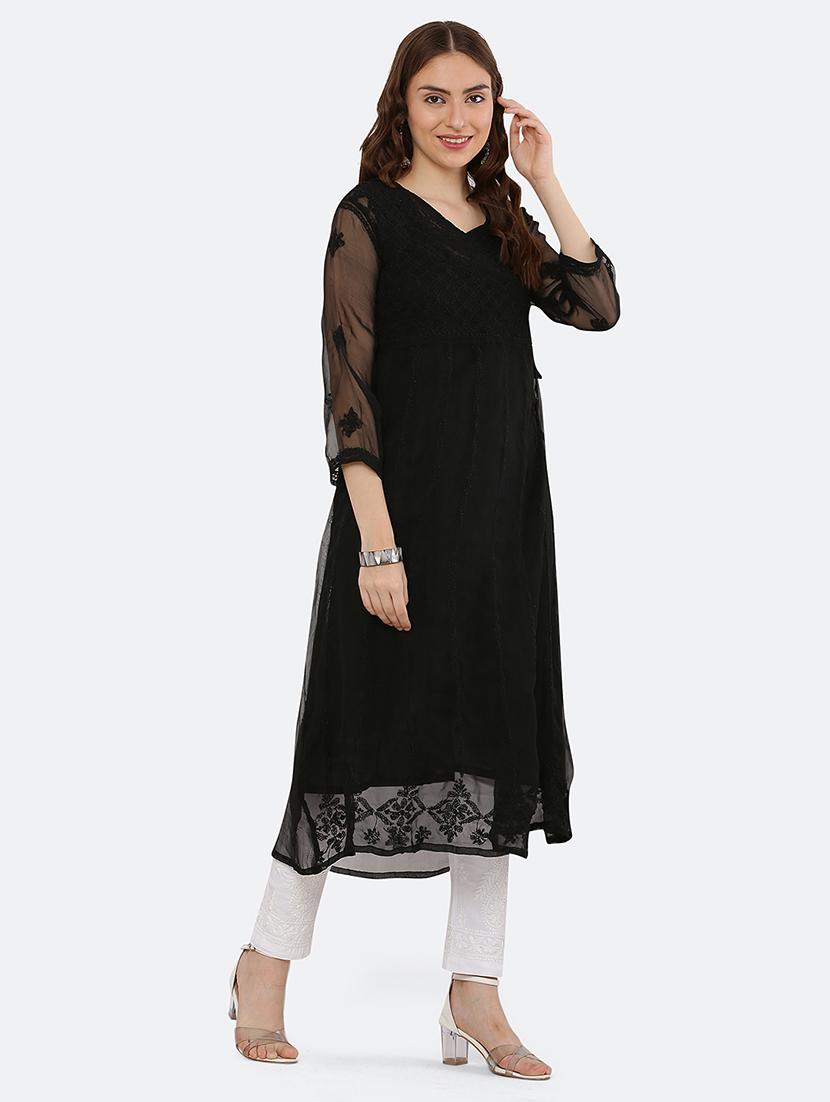 women chikankari overlap neck kurta - 21572106 - Zoom Image - 2