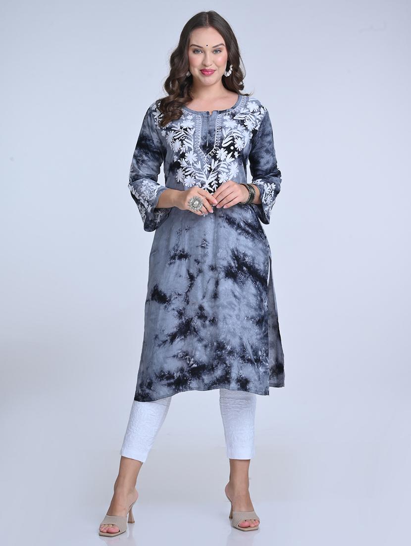 women chikankari round neck kurta - 21572115 -  Zoom Image - 0