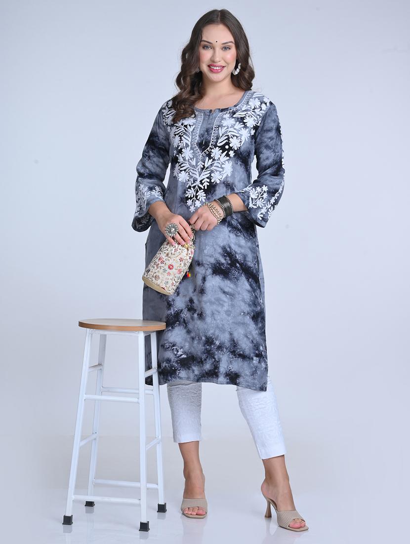 women chikankari round neck kurta - 21572115 - Standard Image - 3