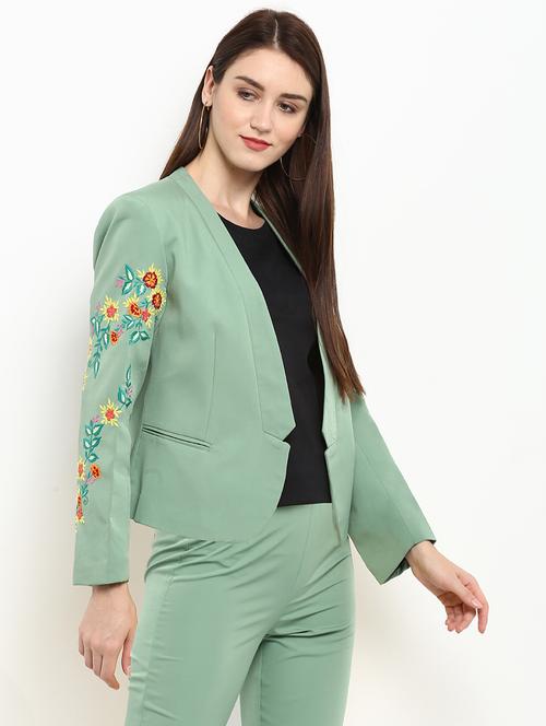 women green solid with work casual blazer - 21572145 - Very Small Image - 1