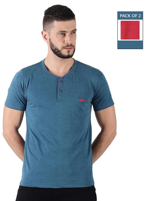 men pack of 2 solid henley neck short sleeves t-shirt - 21576171 - Very Small Image - 1