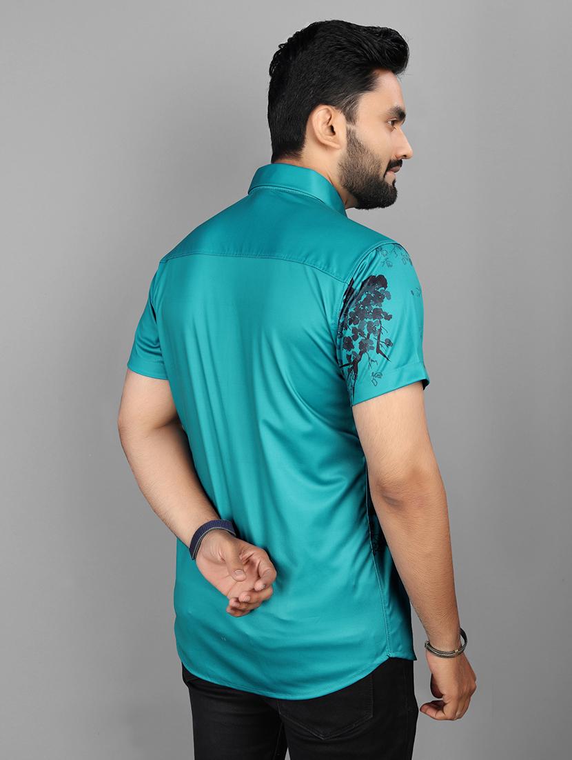 men turquoise regular fit short sleeve casual shirt - 21577191 - Standard Image - 3