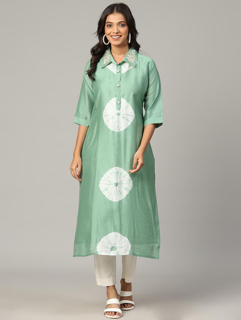 women tie & dye three quarter sleeve a-line kurta - 21579538 -  Standard Image - 1