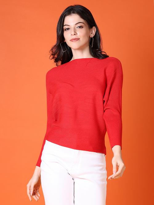 women red solid long sleeve pullover - 21580299 - Very Small Image - 1
