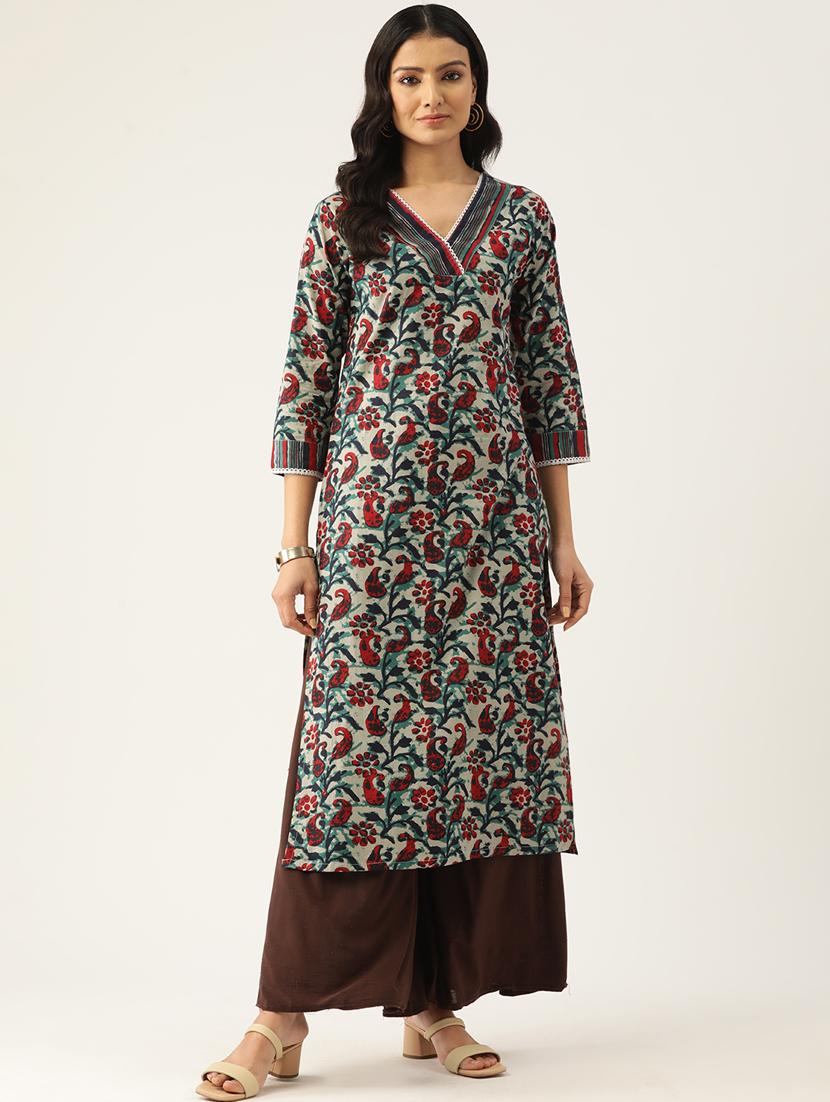 women printed three quarter sleeves straight kurta - 21581269 - Standard Image - 3