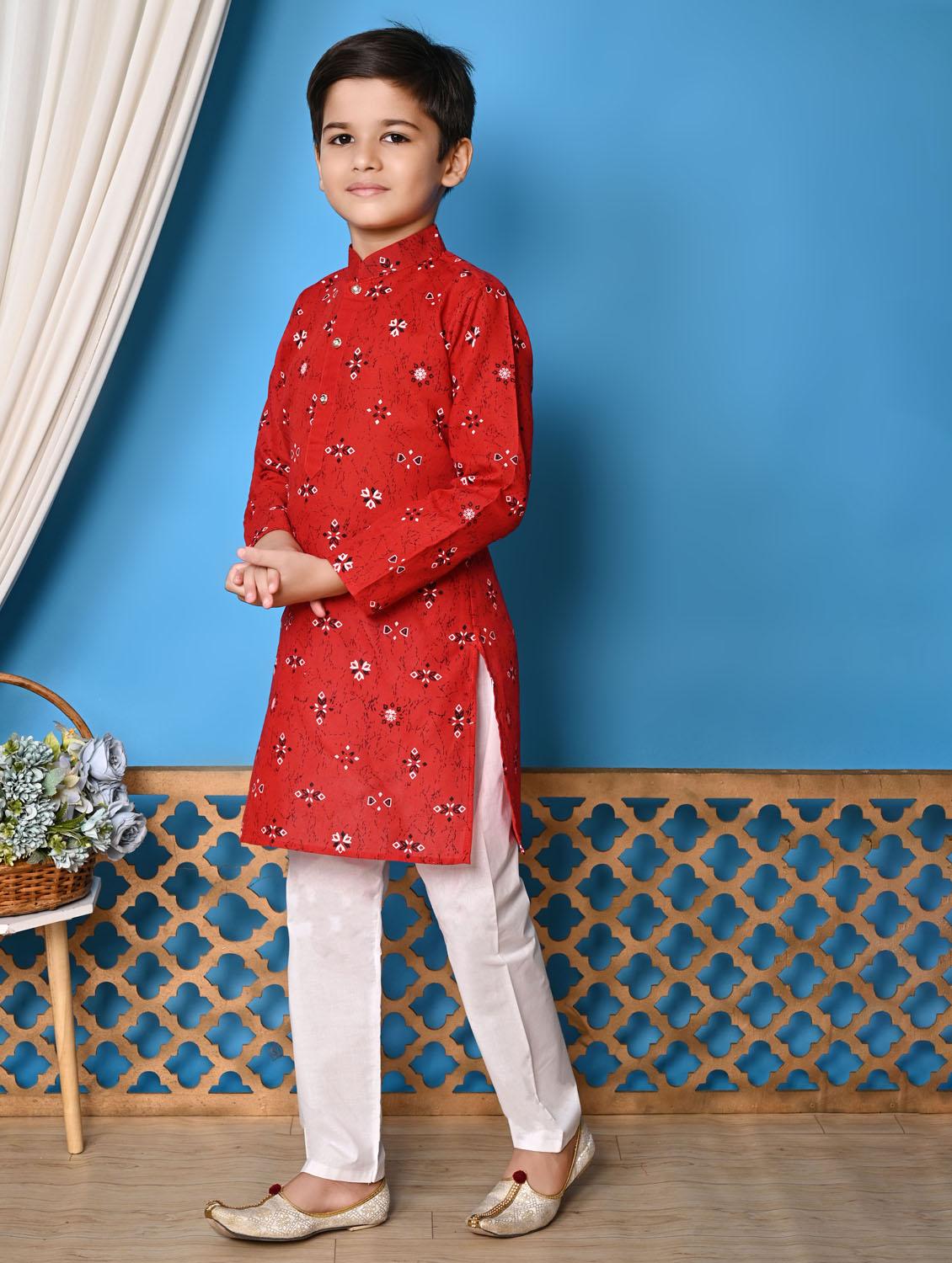 boys printed long long sleeves kurta pant set - 21585516 - Standard Image - 2