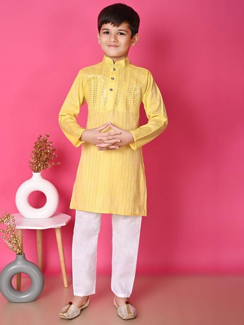boys embroidered long sleeves kurta set - 21585521 - Very Small Image - 1
