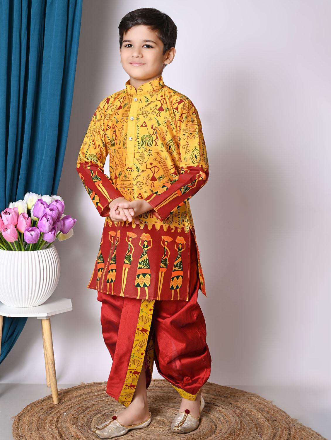 boys printed long sleeves dhoti kurta set - 21585529 - Standard Image - 2