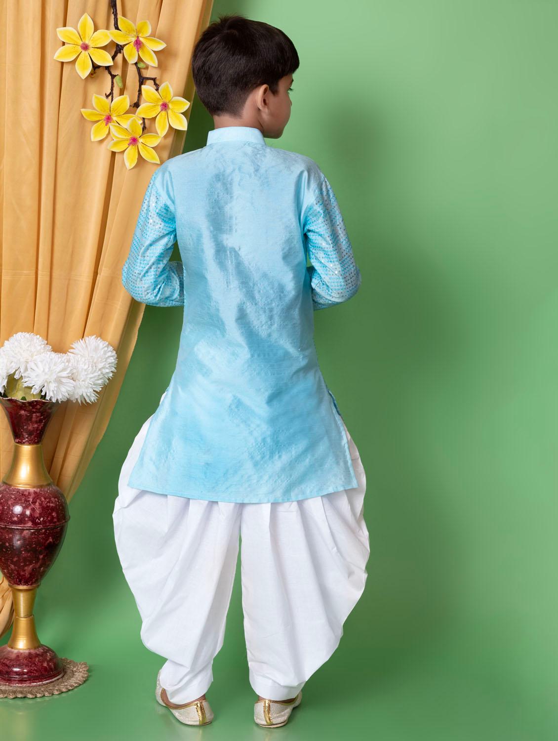 boys embroidered long sleeves dhoti kurta set - 21585572 - Standard Image - 3