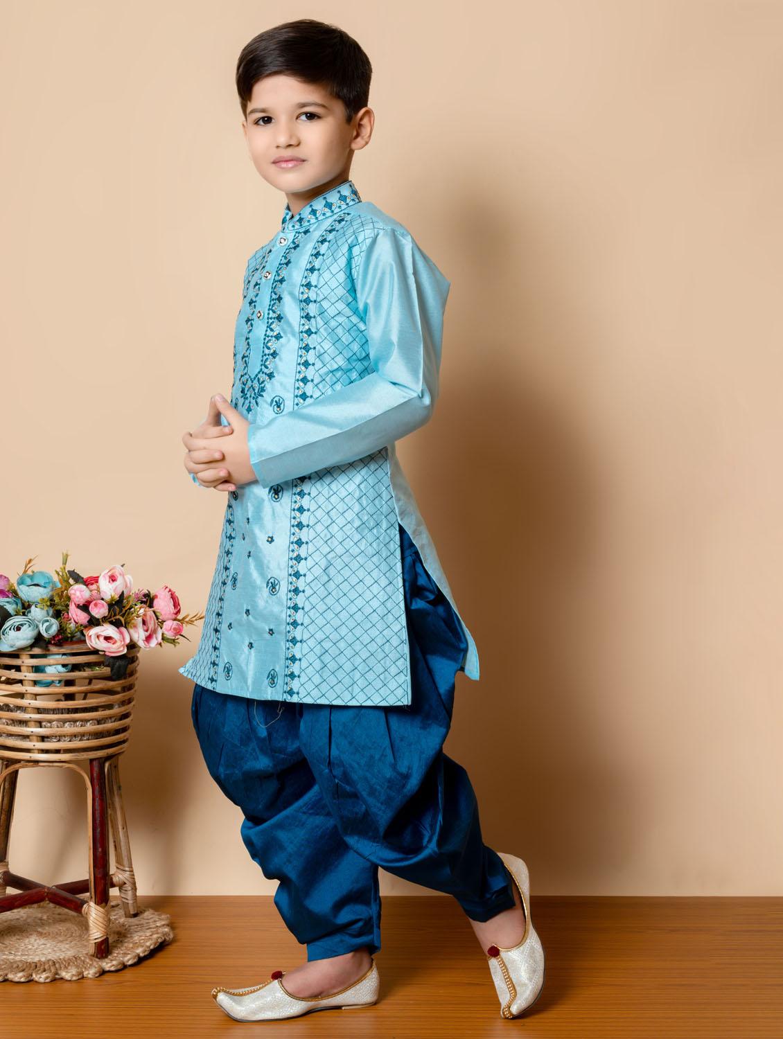 boys embroidered long sleeves dhoti kurta set - 21585575 - Zoom Image - 2