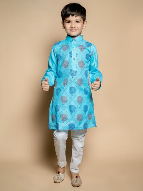 boys printed long sleeves kurta set - 21585576 - Very Small Image - 1