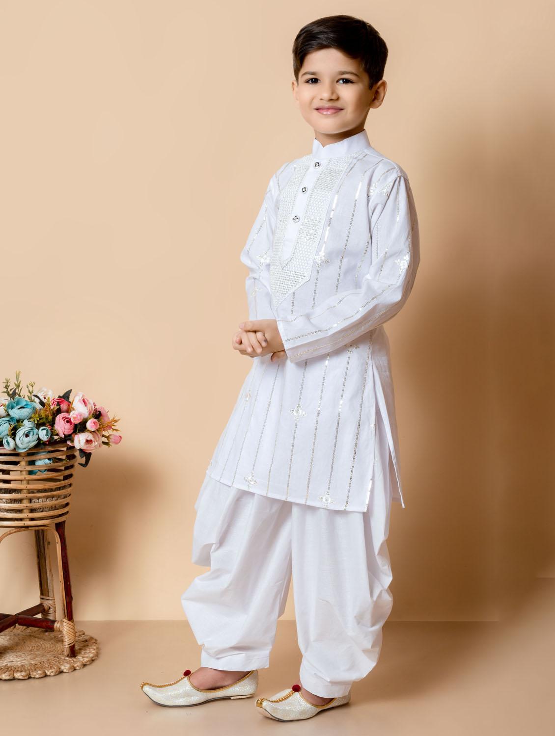 boys embroidered long sleeves dhoti kurta set - 21585583 - Standard Image - 2