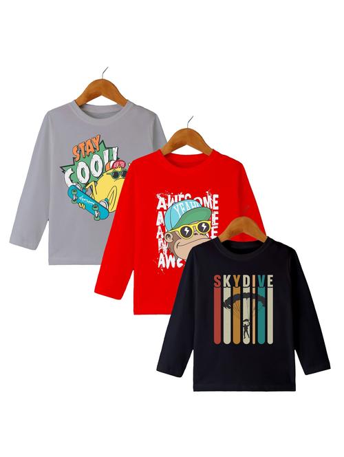 boys pack of 3 printed round neck long sleeve t-shirts - 21589804 - Standard Image - 0