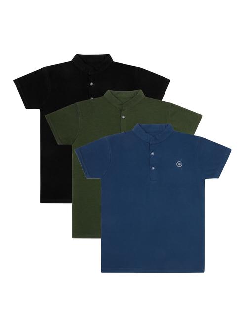 boys pack of 3 plain mandarin neck short sleeve t-shirts - 21590068 - Very Small Image - 1