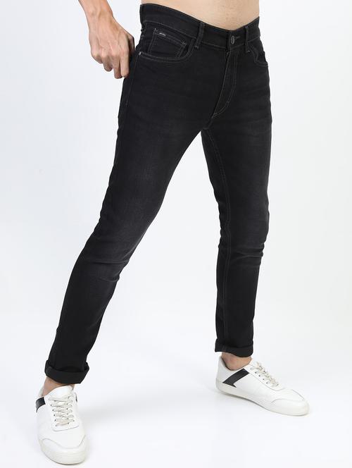 men plain slim fit mid rise jeans - 21596138 - Very Small Image - 1