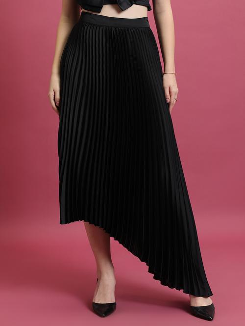 women black solid pleated skirt - 21596629 - Very Small Image - 1