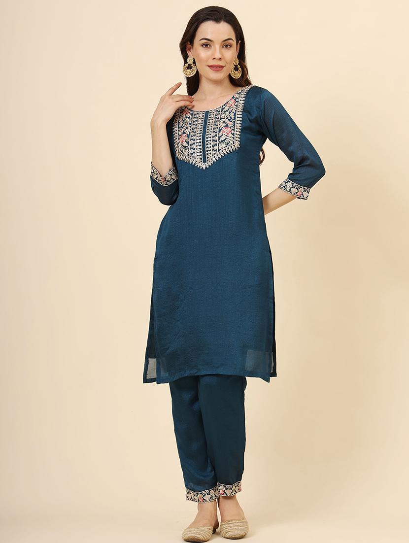 women embroidered three quarter sleeve suit set - 21597691 - Zoom Image - 3