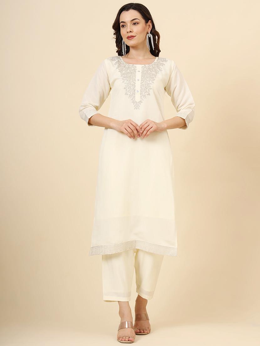 women embroidered three quarter sleeve suit set - 21597716 - Standard Image - 2