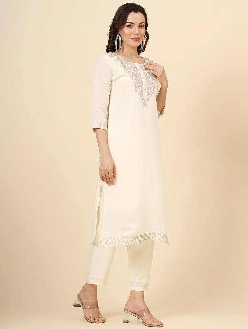 women embroidered three quarter sleeve suit set - 21597716 - Zoom Image - 3