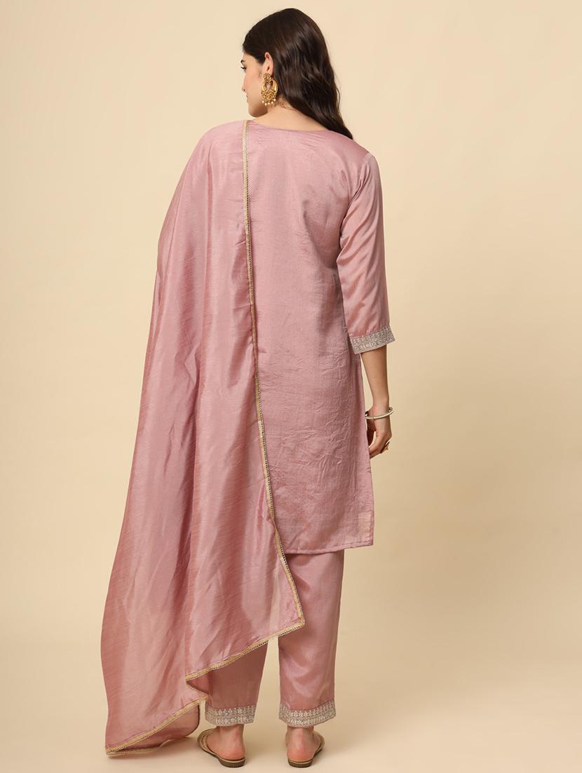 women embroidered three quarter sleeve suit set - 21597755 - Standard Image - 4