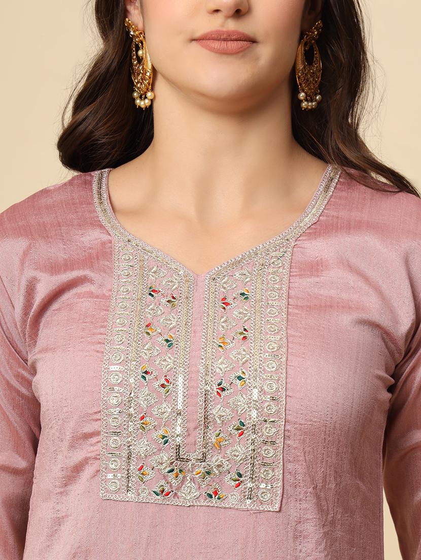 women embroidered three quarter sleeve suit set - 21597755 - Standard Image - 5