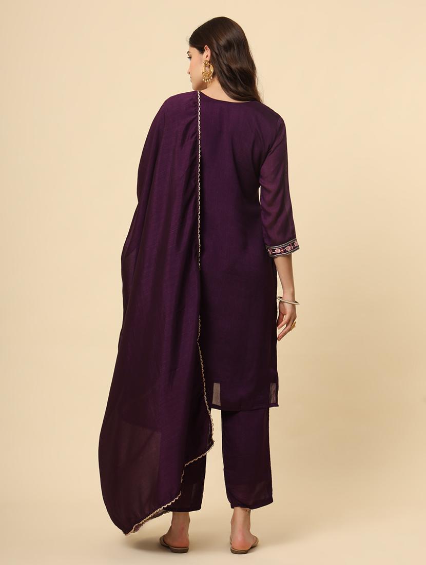 women embroidered three quarter sleeve suit set - 21597757 - Standard Image - 4
