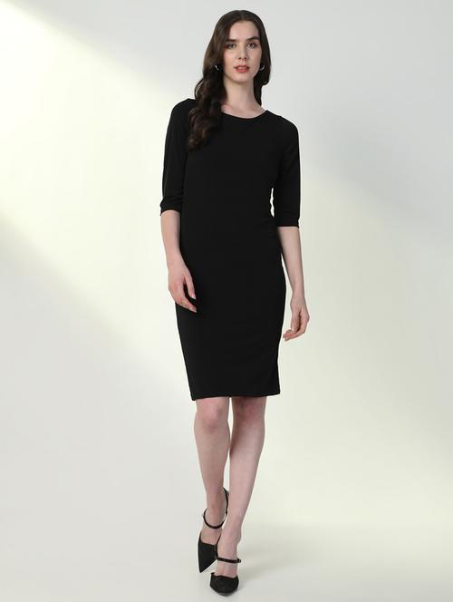 women solid round neck bodycon dress - 21598033 - Very Small Image - 1