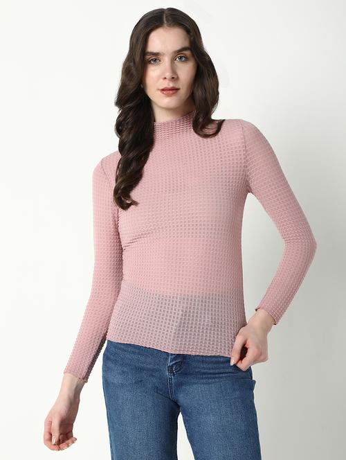 women solid mock neck slim fit top - 21598211 - Very Small Image - 1