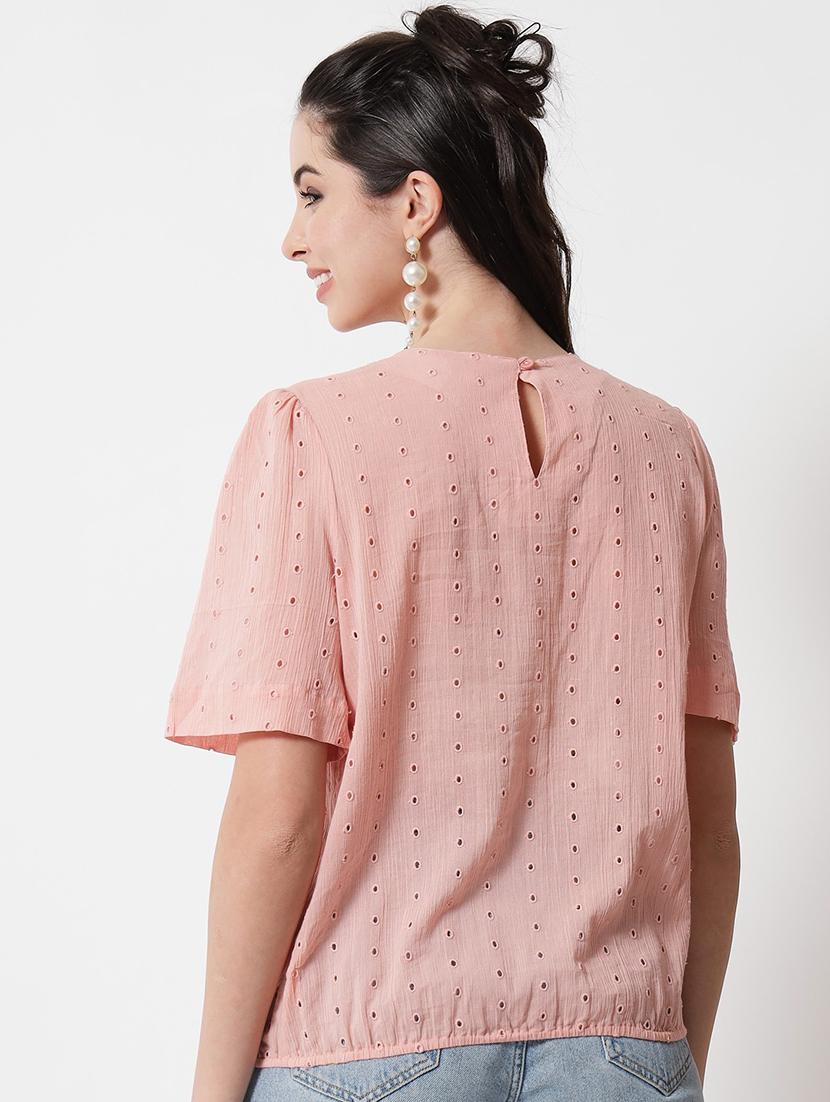 women pink schiffli blouson top - 21599819 - Standard Image - 4