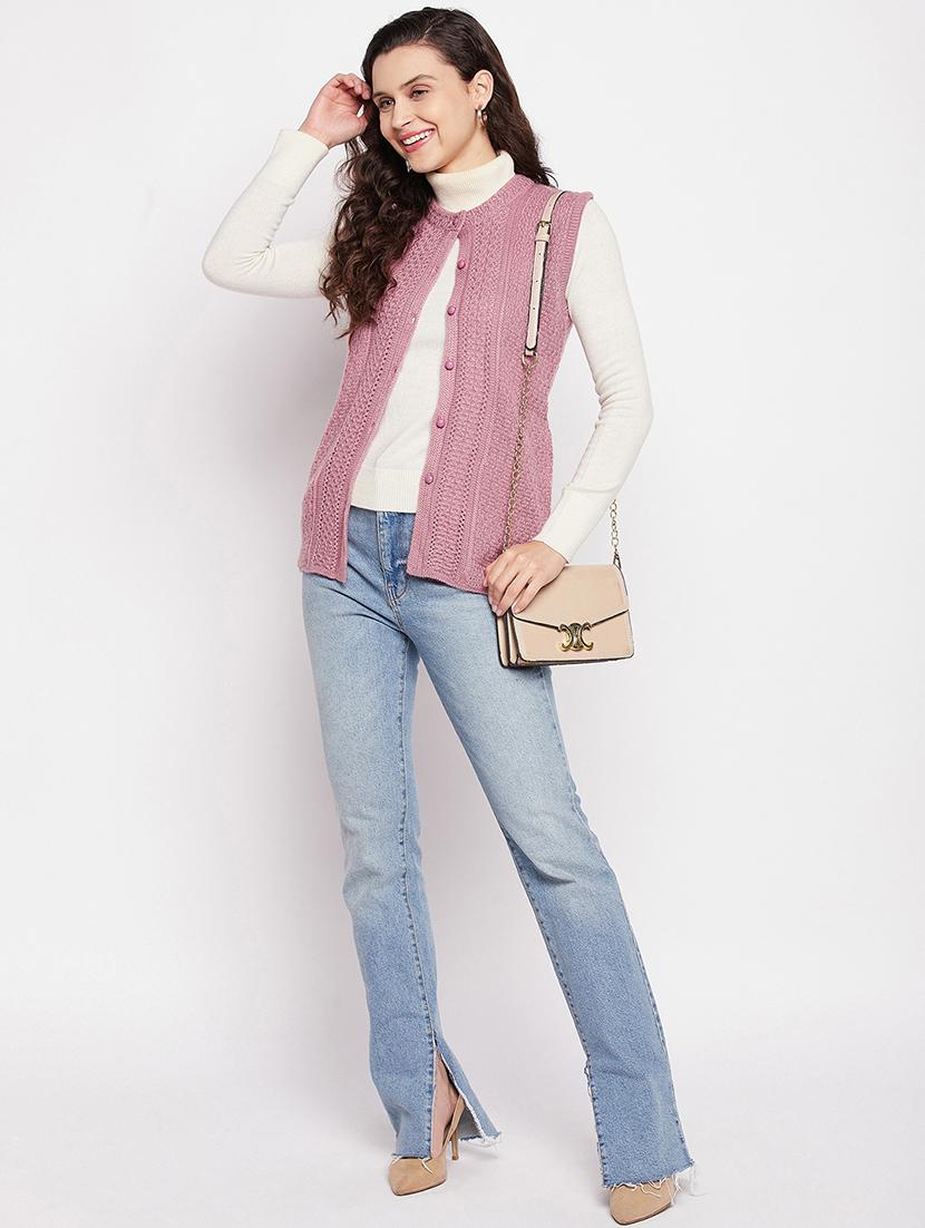 women pink self design cardigans - 21600689 - Zoom Image - 3