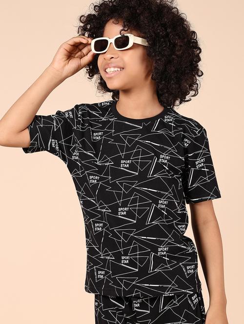 boys black printed short sleeve co-ords set - 21609955 - Very Small Image - 1