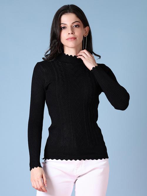 women long sleeves self design pullover - 21612966 - Very Small Image - 1