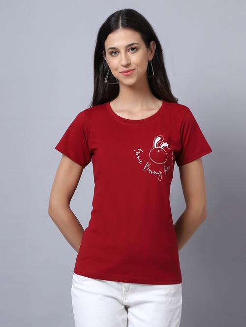 women round neck placement print t-shirt - 21615064 - Very Small Image - 1