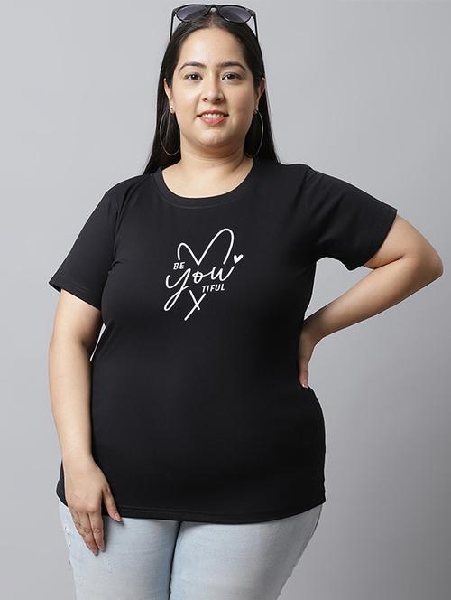 women typographic chest printed plus size t-shirt - 21615112 - Very Small Image - 1