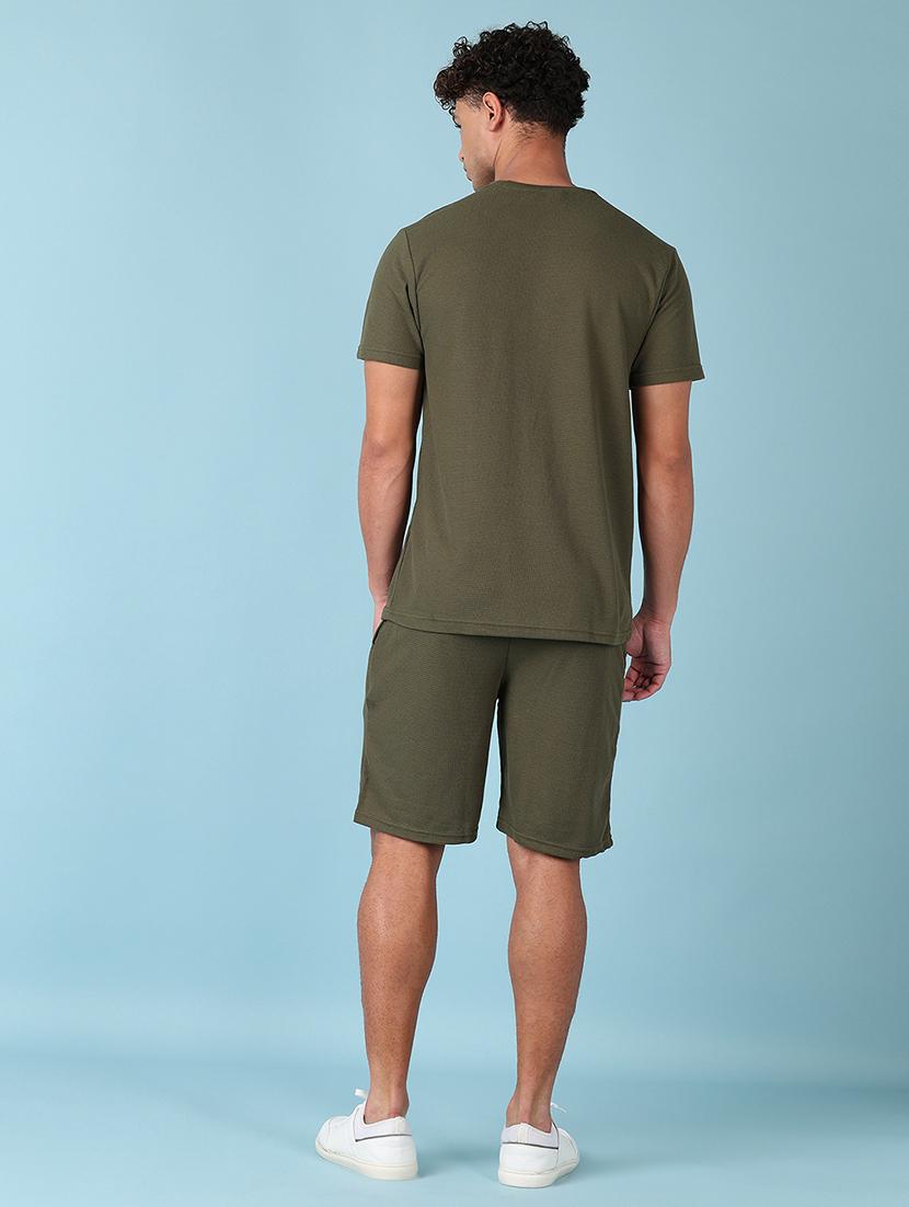 men solid round neck t-shirt & shorts co-ord set - 21620402 - Standard Image - 2